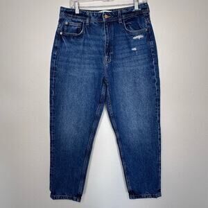 Zara Mom Fit High Waist Jeans, Dark Medium Wash, Size 10